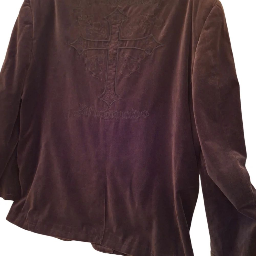 Affliction Red Label Black Velvet Graphic  Cross Blazer Men Size XL 48-50 - Picture 9 of 12